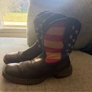 Durango Square Toe Cowboy/Work or Casual Brown Leather Boots with Flag Design